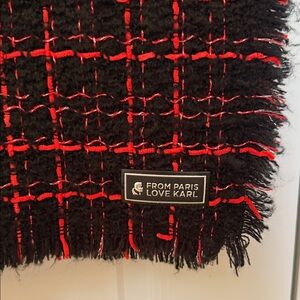 Karl Lagerfeld Black and Red Checkered Scarf/Wrap